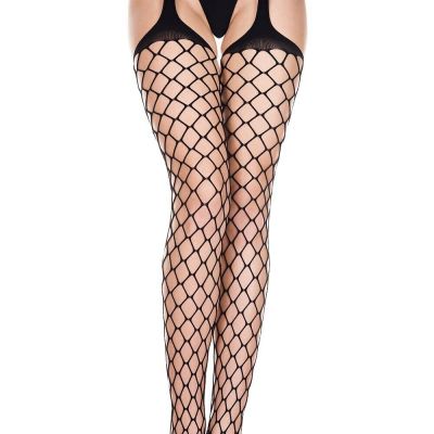 Music Legs Black Diamond Net Suspender Pantyhose Tights